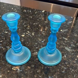 Elegant Blue Glass Candle Holders